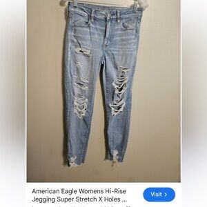 American Eagle Outfitters Light Blue Distressed Skinny Jeans | Size 4